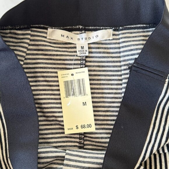 NEW Max Studio Striped A-Line Pleated Mini Skirt - Pockets Elastic Waist - Picture 4 of 8